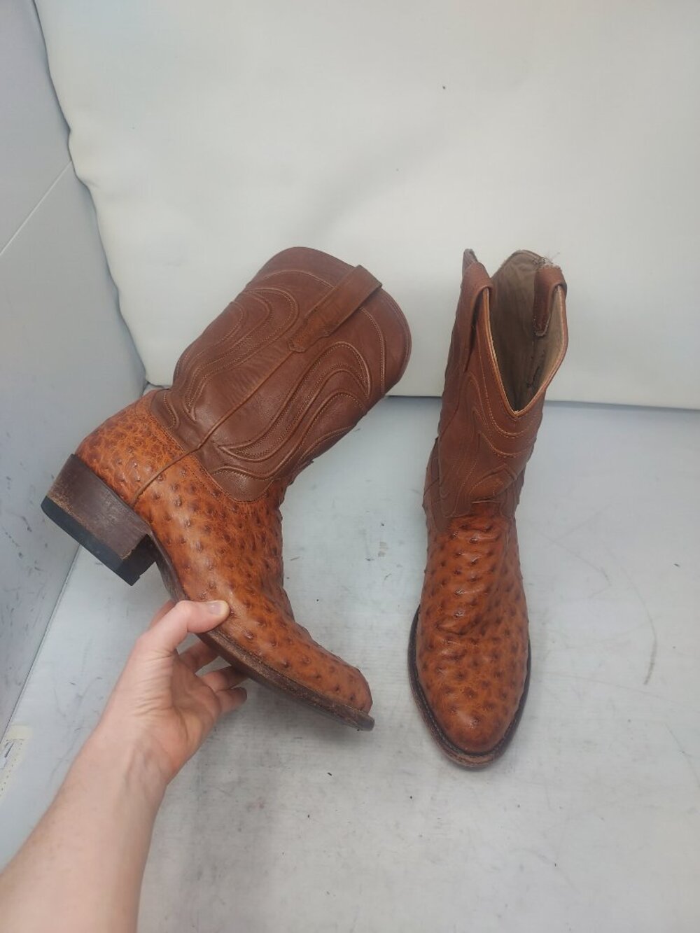 Tecovas MENS Wyatt Pecan Ostrich Cowboy Boot